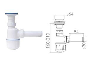 Сифон для умывальника, выпуск 64мм, с отводом 32мм, AV Engineering (AVE129749)