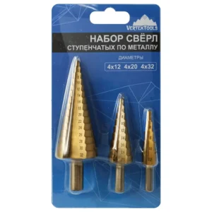Набор сверл ступенчатых и фрезерных 4-12 мм, 4-20 мм, 4-32 мм, 3/6/8, Vertextools