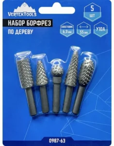 Набор борфрез по дереву 5 шт d хвост. 6.3 мм L 55 мм, Vertextools